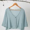 Kvinnors blusar Enkla retro Casual V-ringning Solid Color Cotton Linen Knappar Summer mode Cardigan 3/4 Sleeve Sun Protection Tops