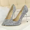 Dress Shoes Glitter Sequins Pumps Women Gold High Heels Sexy Pointed Toe Party Lady Black Elegant White Wedding Prom