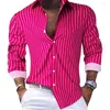 Freizeithemden für Herren mit Knopfleiste, langärmlig, gestreift, Stehkragen, bequeme Hemden, perfekt für jeden Anlass