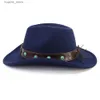 Szerokie grzbiet czapki wiadra kapelusze byki head band Western Cowboy Hat for Women Men Winter jesienne jazz cowgirl cowgirl cloche sombrero czapki poczuł, że fedoras Sun Cap L240322