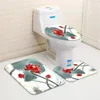 Badmatten Chinesische Badezimmer Matte Set Landschaftsölmalerei Lotus Blumen Low-Stapel Flanell Teppich Toilettenabdeckung U-förmiger Teppich