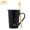 Mugs Simple Design Black Constellation Cup With Lid Spoon Creative High-quality Ceramic Mug European Couple Coffee