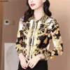 Luxury Vintage Blouses Long Sleeve Lapel Button Shirt Silk Shirts Spring Autumn Designer Runway Tops9nh8.