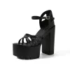 Sandálias New Roman Retro Platform Sandals Woman Super High Heels Black 14 cm de altura Plataforma à prova d'água Hollo