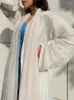 Abbigliamento etnico Eid Abaya setoso per le donne Musulmane Jalabiya Ramadan Abito abito manica con bottoni Caftano Abiti da festa Vestido Largo Cardigan