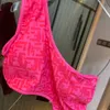 Women's single one shoulder sexy padded waist hollow out one piece swimwear letter print rose color bathing suit SMLXL