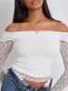 T-shirt da donna Donna Moda acuta Aderente Crop Top Manica lunga con spalle scoperte T-shirt sottile in pizzo senza spalline Pelle-Friendly S M L