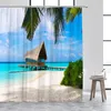 Cortinas de chuveiro oceano cortina cenário à beira-mar praia paisagem natural palmeira verão sol poliéster tecido impresso decoração do banheiro