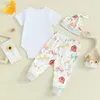 Ensembles de vêtements Born Baby Farm Pantalons Tenues Enfant Garçon Fille Lettre Maison Imprimer Barboteuse À Manches Courtes Avec Animal Et Chapeau Ensemble