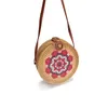 Sacos de armazenamento Bohemian Handmade Vine Woven Bag Summer Retro Art Pequeno PU Redondo com Seaside Po