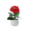 Fiori decorativi Fiore artificiale di camelia Mini Bonsai Piante in vaso simulate Tavolo da ufficio finto Ornamento Camera Decorazione del giardino di casa