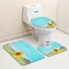 Tapis de bain Ensemble de tapis de fleurs Paysage Nature Paysage Printemps Papillons floraux Tapis de flanelle à poils bas Couverture de toilette Tapis en forme de U