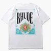 Camiseta masculina rhude americana high street solta casal adolescente em torno do pescoço pulôver casual viagem marca de moda instagram mangas curtas