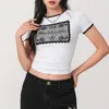 Women's T Shirts Women T-shirt Crew Neck Short Sleeve Flower Print Slim Fit Summer Casual Tops Streetwear