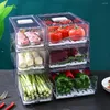 Бутылки для хранения, кухонная коробка для хранения свежих продуктов со сливным поддоном, штабелируемый органайзер для холодильника, кубики, выдвижной ящик для пищевых яиц
