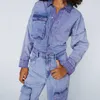 Personnalisé Y2k Streetwear femmes décontracté à manches longues boutonné combishort acide lavage Denim Cargo combinaison