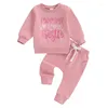 Set di abbigliamento Vestiti autunnali per bambina. Lettera con stampa a cuore, girocollo, manica lunga, pantaloni, completo, tuta da mamma