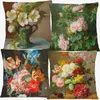 Pillow Antique Classic Flower Pot Still Life Oil Painting Art Cover Rose Daffodil Tulip Royal Style Case