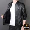 Veste en cuir pour hommes d'âge moyen et âgés, tendance printemps-automne, affaires, loisirs, Style moto, col de Baseball, coupe cintrée