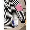 Autumn Winter Thin Womens Clothing 2023 Casual Korean Fashion Loose Patchwork Striped Oneck Long Sleeve Pullovers TShirts 240318