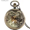 Zegarki kieszonkowe Brązowe Dragon Display Half Hunter Mechaniczne kieszeń Cool Antique Wisel Manual Mechanical Pocket Clock Prezent dla mężczyzn L240322