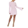 Casual Jurken Vrouwen Gebreide Mini Jurk Y2k Lange Mouw Backless Gestreepte Uitsparing Tie Terug Korte Trui Party Clubwear