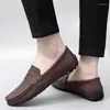 Casual schoenen Loveontop heren Penny Loafers zachte slip op handgemaakte lederen mocassins mannelijk bruin plus maat