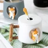 Mokken Leuke Cartoon Dier Shiba Inu Keramische Mok Creatieve Mannen En Vrouwen Paar Met Deksel Lepel Drinkwater Koffiekopje