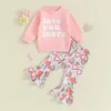 Giyim Setleri Sevgililer Günü Bebek Kız Çan Alt Kıyafetler Daddy S Valentine Crewneck Sweatshirt Üst kalp baskısı parlama pantolon