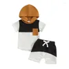 Clothing Sets Baby Boys Kids Summer Contrast Color Activewear Short Sleeve Hooded T-Shirts And Drawstring Shorts Toddlers Boy 2Pieces