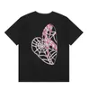 Tik Tok Influencer Hetzelfde ontwerpermerk Puur katoen Gebroken liefde Spinnenwebprint Amerikaans stel Los High Street Zwart T-shirt met korte mouwen