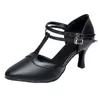 Chaussures de danse Femme Noir Bout fermé Salle de bal Soirée sociale Moderne Salsa latine Double lanières Talon évasé 3 pouces Semelle souple