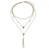 Pendant Necklaces Retro Gold Color Long Tassel & Pendants For Women Multi Layer Water Droplets Geometric Choker Necklace Charm Jewelry