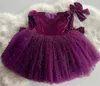 Girl Dresses Fancy Red Baby Dress Velvet Top Pearls Big Bow Kids Long Sleeves Party Celebrity Birthday With Headbow