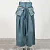 Pantaloni larghi a gamba larga Giacca corta Set di jeans Designer di alta qualità Cargo Donna Retro in due pezzi Vita casual Solido dritto