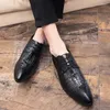 Dress Shoes Men's Pointed Toe Crocodile Pattern Lace-Up Derby Wear-resistant Non-Slip Formal For Wedding Party Business