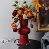 Vasos vintage vaso de cerâmica vermelho círculo geométrico arranjo floral acessórios flor porcelana artesanato decoração para casa