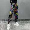 Calças femininas graffiti gótico y2k elástico cintura alta baggy carga vintage estética techwear harem calças harajuku moda casual