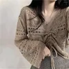 Kadın Sweaters 2024 Kore Moda Kadınlar Bahar Koleji Kırpılmış Dantel Up Tasarım Pure Boş Güz