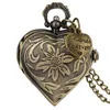 Old Fashion Pocket Watch Alloy Heart Case Antique Quartz Analog Display Clock with Pendant Necklace Chain Collectable