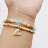 Charm Bracelets 2 Strands Set For Women Colorful Acrylic Glass Beads Elastic Fashion Jewelry Cute Love Heart Pendant Gifts Party MQ014