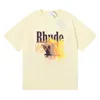 23SS 패션 브랜드 Rhude Gradient Color Bird 인쇄 남성과 여성을위한 짧은팔 티셔츠 하이 스트리트 느슨한 반팔 Shirtrctorcto
