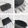 Torby na ramię mody Diamenty frędzane projekt marki mini torba łańcucha crossbody czarne skórzane nity żeńskie bolsa sac a główny