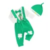 Комплекты одежды для маленьких мальчиков, ирландский дневной наряд, комбинезон с клеверным принтом и эластичные штаны на подтяжках, шапка-бини, комплект осенне-весенней одежды