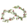 Flores decorativas natal bagas artificiais grinalda berry ramo cana rattan guirlanda para árvore de natal feriado porta da frente janela lareira