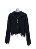 Women's Knits Destructive Edge Lapel Zipper Wool Cardigan Casual Fashion 2024 Fall 1023