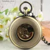 Pocket Watches Open Face Roman Numerals Display Automatic Pocket Bronze/Black Metal Case Retro Punk Pendant Self Winding Pocket Clock L240322