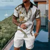 Tracki męskie Summer prosty w stylu retro krótkie koszulę polo Shird Shorts 2 -częściowe zestawy dróg Męsę 3D Wydrukowane swobodne sportowe garnitur L240320