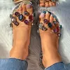 Yaz slaytları kadın flip flops moda terlik taş rhinestones vahşi elmas düz şeffaf pvc bayanlar ayakkabı 240321