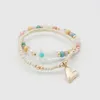 Charm Bracelets 2 Strands Set For Women Colorful Acrylic Glass Beads Elastic Fashion Jewelry Cute Love Heart Pendant Gifts Party MQ014